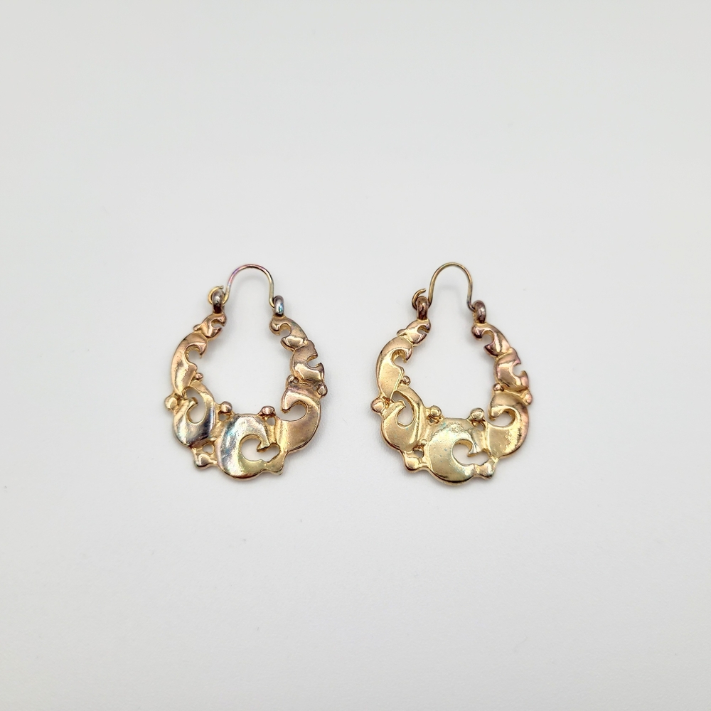 Vintage Gold Tone Filigree Hoop Earrings | Ornate Scroll Design